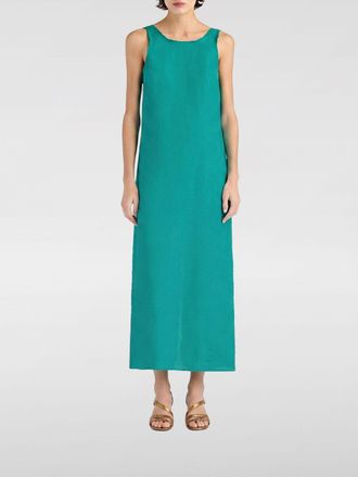 Momoni A-Line Linen Midi Dress with Off-the-Shoulder Design and Back Slit