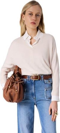 Gerard Darel Lenae V-Neck Loose Fit Jumper in Ecru at Nordstrom