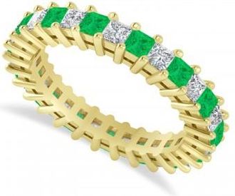 Allurez Princess Diamond & Emerald Wedding Band 14k Yellow Gold (2.32ct)
