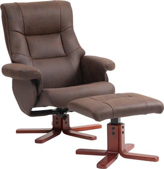 HOMCOM Recliner Chair With Footstool - Backrest Adjustable - Armchair - Black/Brown - Dark brown | TJ Hughes Black