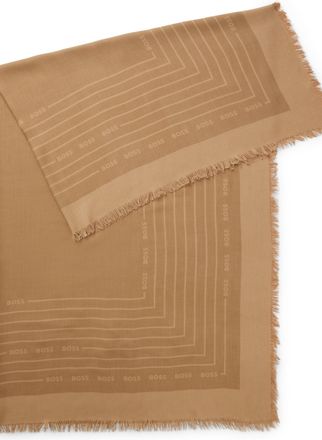 HUGO BOSS Schal BOSS Laik 120*120, Damen, medium beige 260, Web, Materialmix, gemustert, Modet&uuml;cher Schal, mit BOSS-Logoschriftz&uuml;gen, rundum kleine Fransen