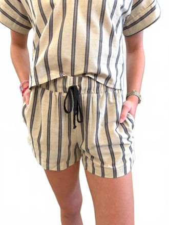 Starkx Willow Linen Stripe Shorts In Oatmeal/grey