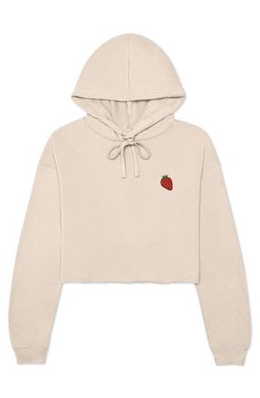 Dalix Strawberry Cropped Fleece Hoodie in Heather Dust at Nordstrom, Size Xx-Large