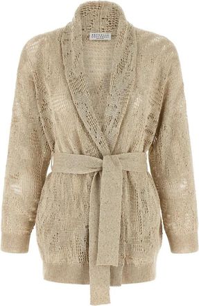 Brunello Cucinelli Gehaakt vest in badjasstijl - Dames - Vesten - Beige - M - Katoen - Truien & Vesten