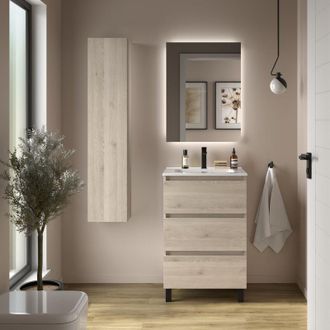 Cygnus Bath Mueble De Ba&ntilde;o Bequia 3c 60cm Natural Lavabo Porcelana