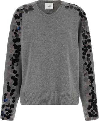 Nude The Nude Knit - Dames - V-hals truien - Grijs - S - Wol - Truien & Vesten