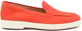 Santoni Oranje Su&egrave;de Loafers met Platte Rubberen Zool - Dames - Loafers - Rood - 37 1/2 EU - Su&egrave;de - Schoenen