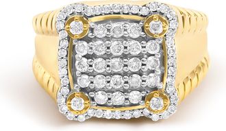 House of Brilliance Mens 14K Yellow Gold Plated Sterling Silver 1.0 Cttw Diamond Square Motif Band Ring