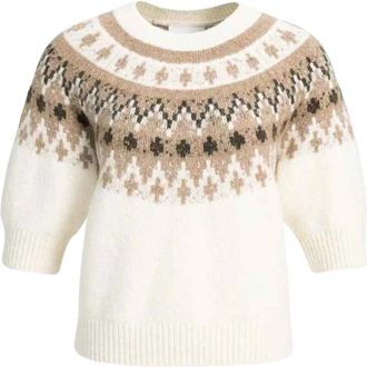 YaYa Maglione con stampa jacquard nordica - - Knitwear - Donna - Beige - M