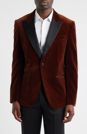 BOSS Hutson Cotton Velvet Dinner Jacket in Dark Orange at Nordstrom, Size 36 Regular