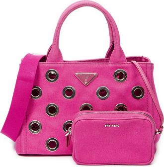 Prada Small Grommet Canapa Tote Schoudertas