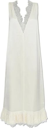 Ganni Satijnen jurk met kanten inzetstukken - Dames - Casual kleedjes - Beige - XS - Satijn - Kleedjes
