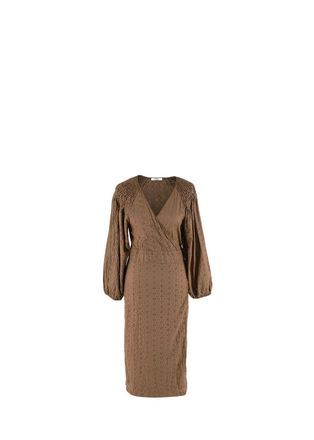 Marysia Swim Brown Cotton Broderie Anglaise Wrap Dress Size S