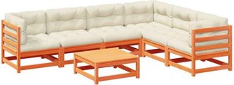 vidaXL Set De Sof&aacute;s Jard&iacute;n 7 Pzas Con Cojines Madera Pino Marr&oacute;n Cera Vidaxl