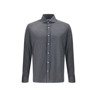 Brunello Cucinelli Gray Silk Mens Shirt