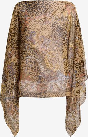 Etro Georgette-Poncho mit Print Paisley Leopard