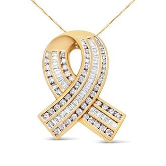 House of Brilliance 14K Yellow Gold 2 5/8 Cttw Diamond Awareness Ribbon Pendant Necklace - NO CHAIN at Nordstrom