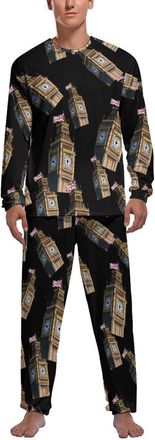 Generic London Big Ben Mens Pajamas Set Soft Pjs Sets Long Sleeve Sleepwear Shirts Leisure Lounge Pants Gift for Home