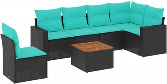 vidaXL Set De Sof&aacute;s De Jard&iacute;n 7 Pzas Con Cojines Rat&aacute;n Sint&eacute;tico Negro Vidaxl
