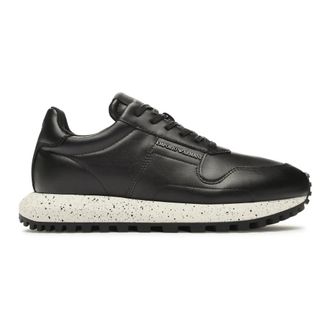 Emporio Armani Leather Sneakers - Heren - Sneakers - Zwart - 41 1/2 EU - Leer - Schoenen