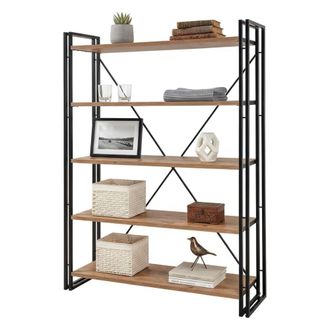 Dmora Dmora - Estante Para Libros Sol, Estante De Oficina, Porta Libros M&oacute;vil, Biblioteca, 130x35h180 Cm, Roble Y Negro, Con Embalaje Reforzado