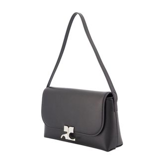 Courr&egrave;ges Womens Shoulder Bag Black Cowhide