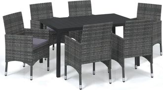vidaXL Set De Muebles Jard&iacute;n 7 Pzas Con Cojines Rat&aacute;n Sint&eacute;tico Gris Vidaxl