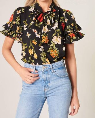 Sugarlips Willa Tie Neck Bianca Blouse In Black Green