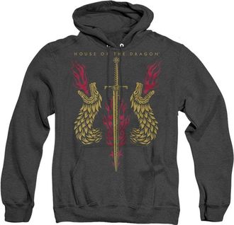 Gildan House Of The Dragon Sword And Dragon Heads Adult Heather Hoodie / Hooded Sweatshirt