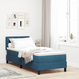 vidaXL Cama Box Spring Vidaxl Con Colch&oacute;n Azul Oscuro 80x200 Cm De Terciopelo