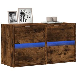 Berkfield Home TV Wall Cabinets with LED Lights 2 pcs Smoked Oak 41x31x45 cm in Brown | Size: 41 x 31 x 45 cm