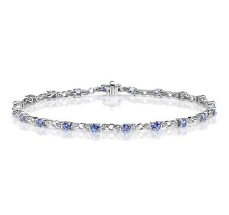 The Diamond Store 9K White Gold Diamond and Tanzanite Claw Set Link Bracelet