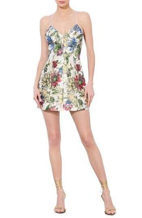 Alice & Olivia Tayla Floral Jacquard Lantern Minidress in Off White Multi at Nordstrom Rack, Size 12