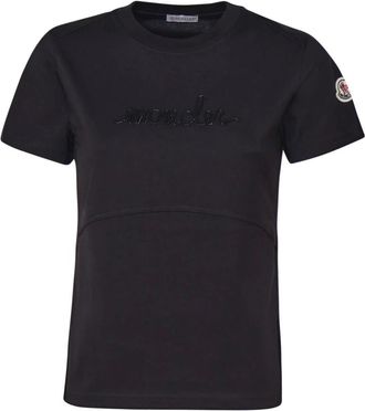 Moncler Zwart T-shirt van katoen met kralenlogo - Dames - T-shirts - Zwart - S - Katoen - Tops