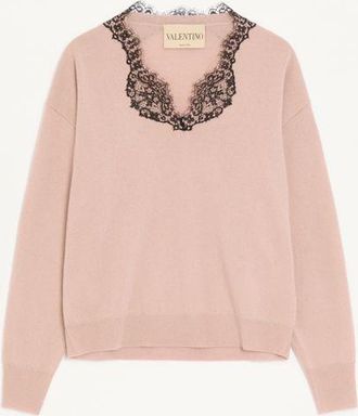 Valentino Cashmere Jumper With Lace Woman POUDRE XL