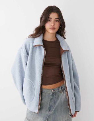 Monki Pile a maniche lunghe blu con zip a contrasto