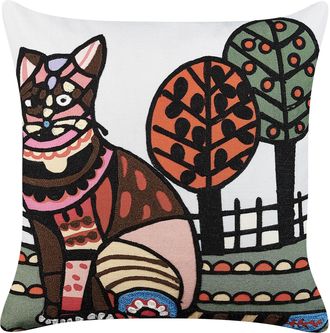Beliani Coj&iacute;n De Algod&oacute;n Blanco Negro Marr&oacute;n 50 X 50 Cm Lana Patr&oacute;n Gato Relleno Mehsana
