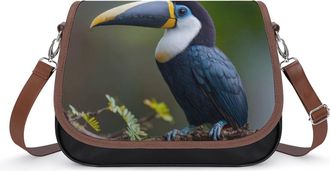 Generic Tropical Bird Toucan On Tree Branch Crossbody Bags for Women Leather Tote Bag Travel Purse Shoulder Bag for Work Shopping