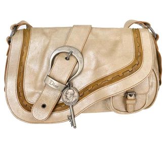 Dior Vintage Gaucho Double Saddle Leather Gold Leather Handbag (Pre-Owned)