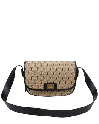 Saint Laurent Camel Canvas Monogram All-Over Logo Satchel (Authentic Pre- Loved)