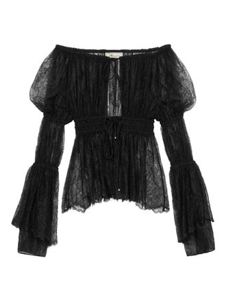 Blumarine lace-trimmed bell-sleeve top - Black
