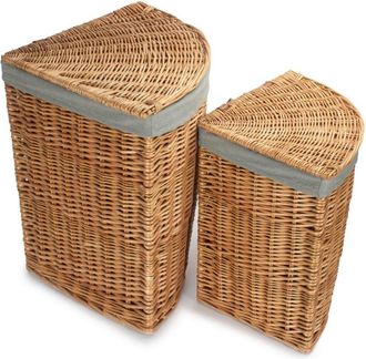 Red Hamper Set of 2 Light Steamed Corner Linen Basket with Grey Sage Lining