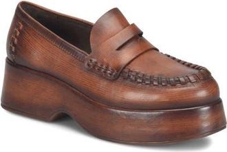 Kork-ease Pixie Platform Penny Loafer in Brown Leather at Nordstrom, Size 7.5