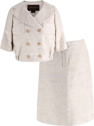 Louis Vuitton Vintage Beige Silk Jacket and Skirt Suit Size XS