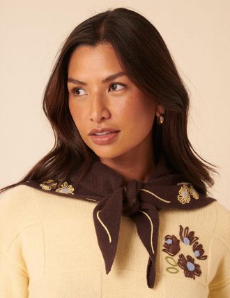 Nobody's Child NC x TBCo Brown Floral Wool Triangle Scarf