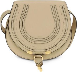 Chlo&eacute; Kleine Marcie Zadel Tas - Dames - Schoudertassen - Beige - ONE Size - Katoen - Tassen