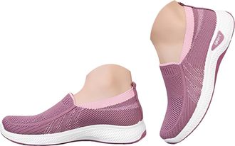 Generic Womens Walking Tennis Shoes Knit Slip On Breathable Lightweight Sneaker Outdoor Casual Breathable Knitting Woven Orthopedic Shoes Non-Slip Womens Arch