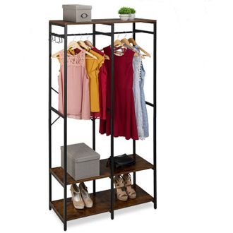 Relaxdays Relaxdays Armadio Aperto Appendiabiti, Guardaroba con Ripiani, Ganci e Barra, 180x94,5x40 cm, MDF e Ferro, Nero Marrone