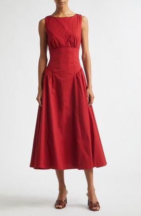 Staud Gwen Drop Waist A-Line Midi Dress in Rouge at Nordstrom, Size 12