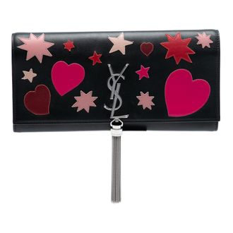 Saint Laurent Pre-owned Womens Medium Leather Monogram Kate Heart Star Patchwork Clutch - Black - One Size